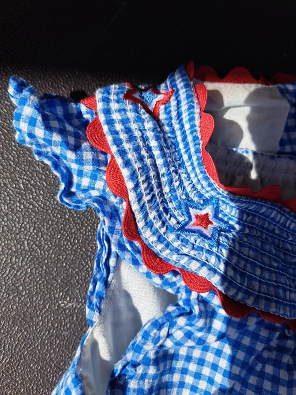 Cynthia Rowley Toddler Girls Blue Gingham Smocked Dress Red Star Embroidery 2T - Picture 3 of 9
